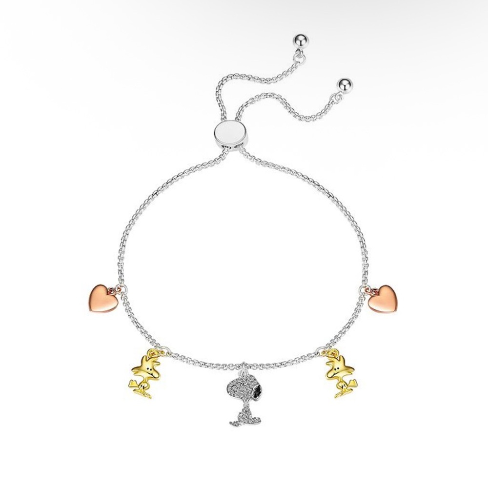 Peanuts Snoopy & Woodstock Silver Bracelet Tri-Tone Collectible